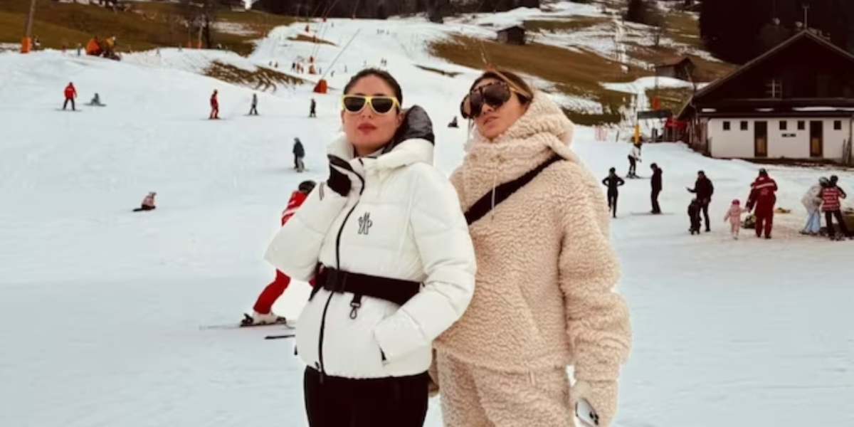 In Switzerland, Kareena Kapoor relaxes with Natasha Poonawalla and demonstrates how they "stay warm in the snow."