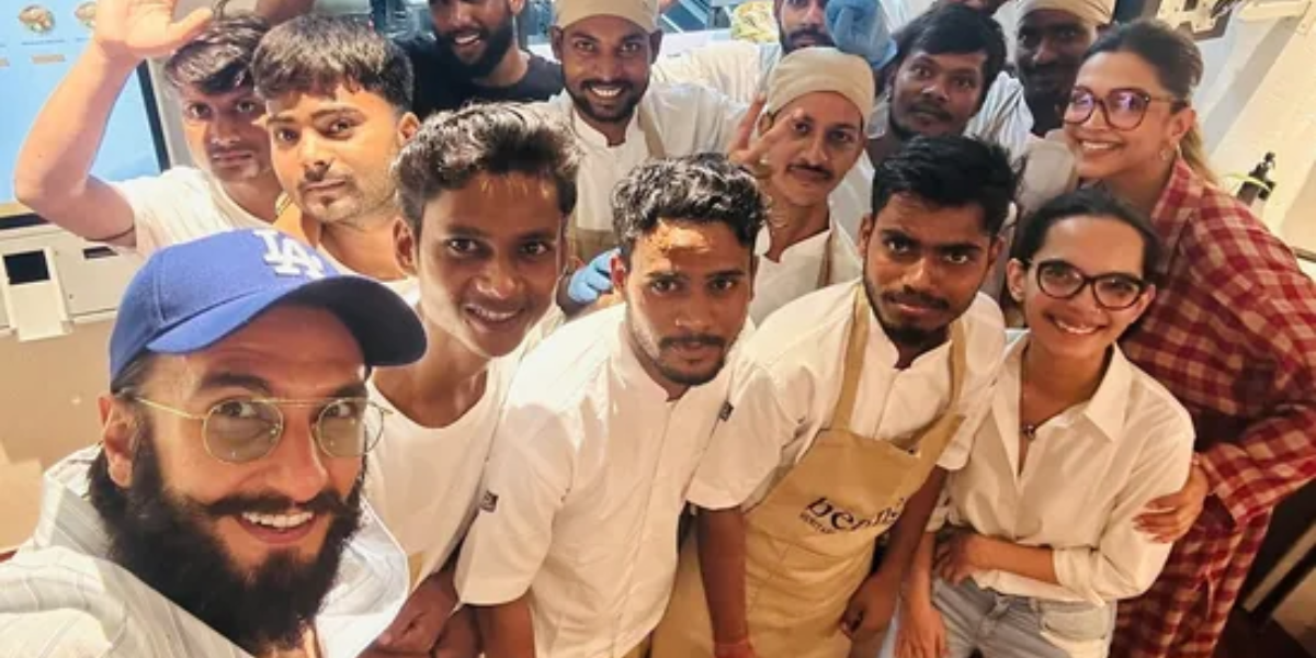 Parents-to-be Deepika Padukone and Ranveer Singh pose with Mumbai restaurant staff after dinner in unseen photo.