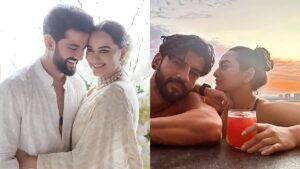 Sonakshi Sinha and Zaheer posed in the pool on their one-month wedding anniversary.