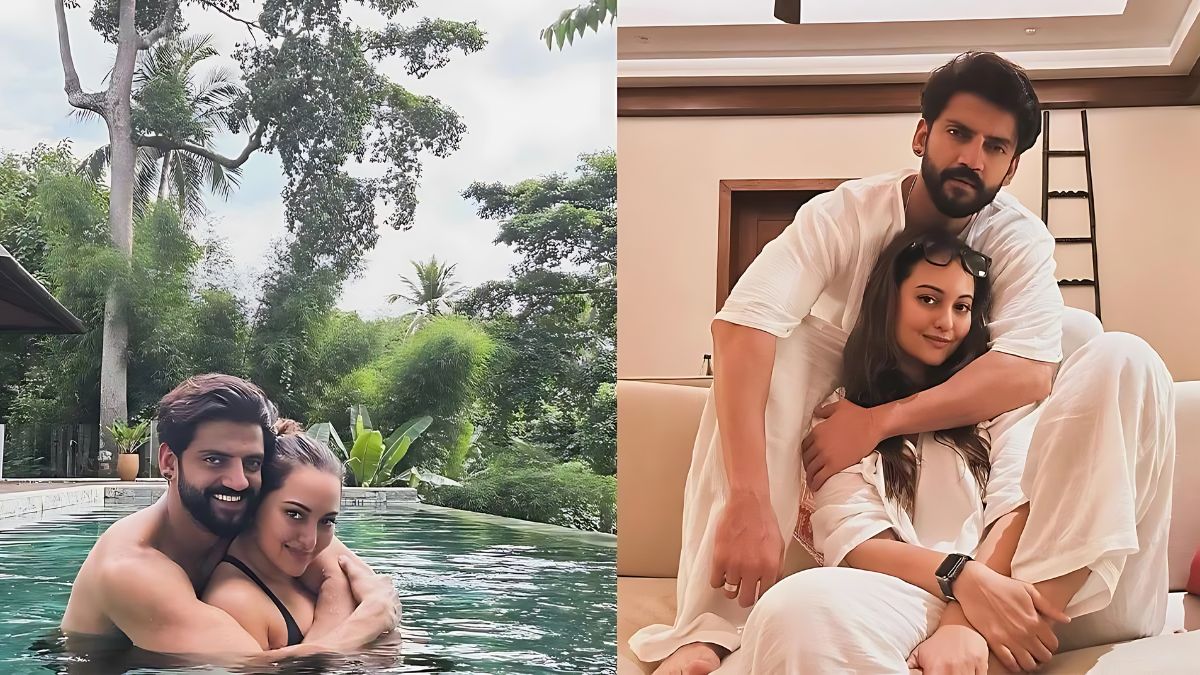 Sonakshi Sinha and Zaheer posed in the pool on their one-month wedding anniversary.